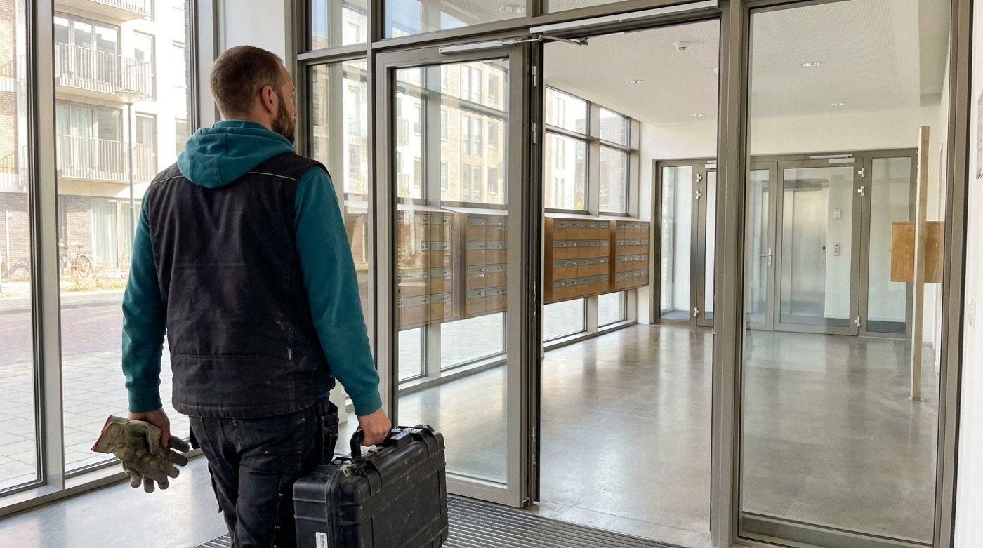 Slotenmaker komt aan bij een appartementencomplex in Amsterdam